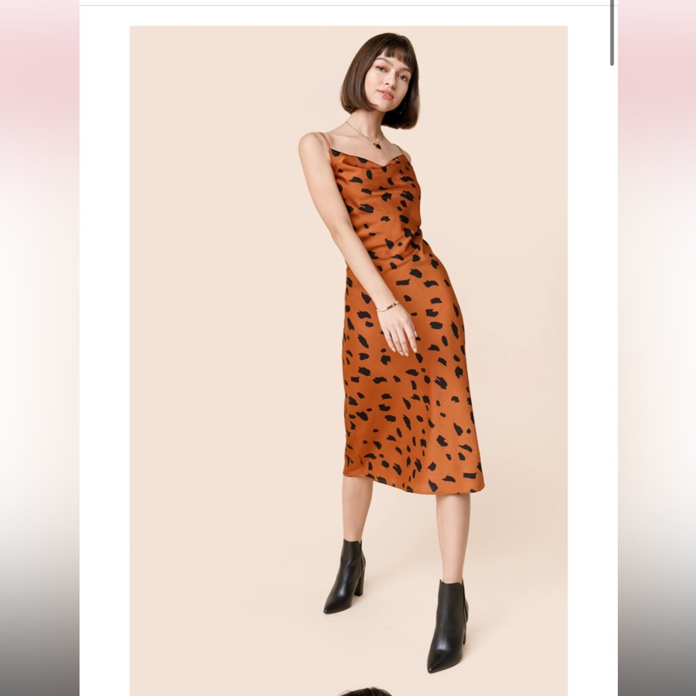 Wynn Animal Print Satin Slip Midi Dress